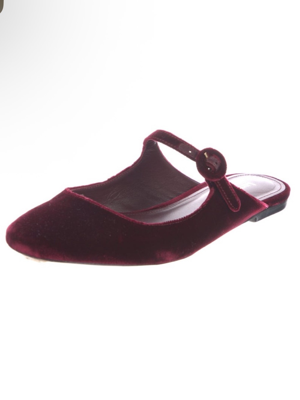 Larroude Burgundy Velvet Mary Jane Mule with Buckle Strap